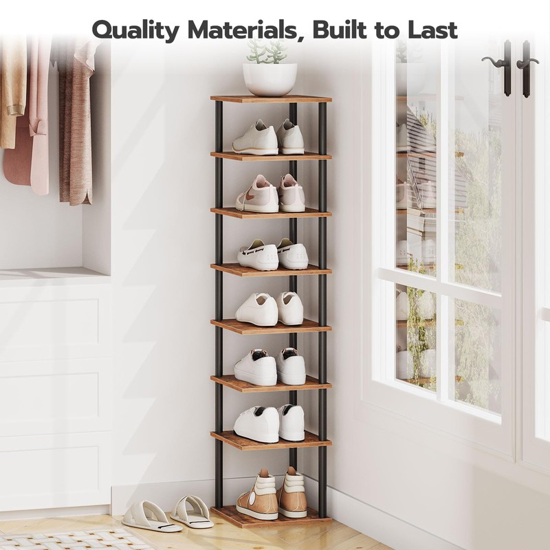 HOOBRO Vertical Shoe Rack, 8-Tier Narrow Shoe Shelf, Shoe Storage