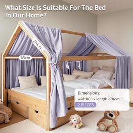 FloraVigo House Bed Canopy, Pack of 2, Handmade from 100% Cotton Muslin, Fabric Canopy for House Bed Decoration, for Girls and Boys (Set of 2, 65 x 270 cm, Lilac)