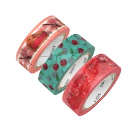 Kamiiso Sansan SAIENUR-2018 Japanese Washi Masking Tape, Made in Japan, 0.6 inches (15 mm) x 32.8 ft (10 m) x 3 Cherries, 3 Patterns