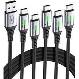 INIU Cable USB a C de carga rápida, [5 paquetes, 1.6 pies + 3.3 pies x 2 + 6.6 pies x 2] 3.1 A cables tipo C, cables de carga de teléfono USB-C de nai