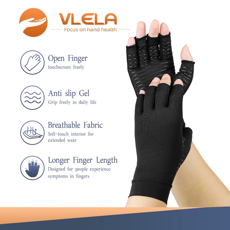 Vlela Copper Arthritis Compression Gloves Women Men Relieve Hand Pain