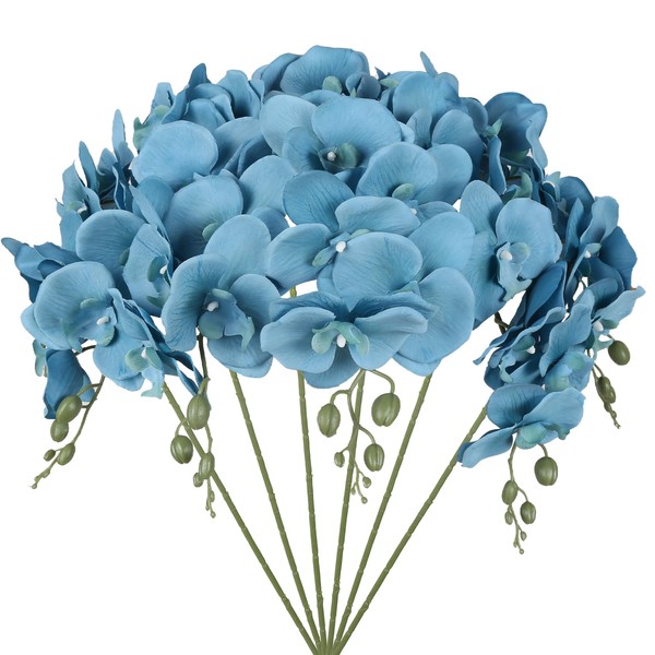 IPOPU 6Pcs Blue Orchids Artificial Flowers 37.4" Long Stem Fake