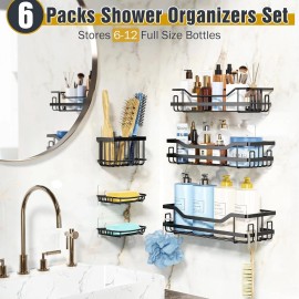 OMAIRA 6-Pack Shower Caddy Organizer Shelves Rack, Stainless Steel Adhesive