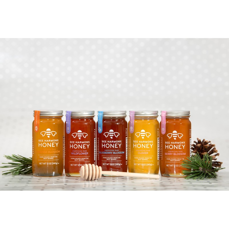 Bee Harmony Honey 5 Pack Variety Pack, Contains 5 jars,