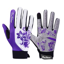 DuShow Cycling Gloves Women Full Finger Mountain Bike Riding Biking Gloves for Women Touchscreen Gel Padded Bicycle Gloves Motorcycle Cycle Gym Sport Workout Training Outdoor Gloves(Purple Floral,S)