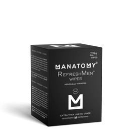 MANATOMY® RefreshMen Wipes, On-the-Go Individually Wrapped Hygiene Wipes, Refreshing and Hydrating Body Wipes with Aloe Vera & Chamomile, Extra-Thick & Large, Designed for Men, 24ct