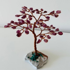 Handmade Crystals and Healing Stones Crystal Tree Money Tree of Life Office Decor Spiritual Decor Made with raw Amethyst Stones Base Copper Wire Tree Amethyst, Black Tourmaline. (Tourmaline Pink)