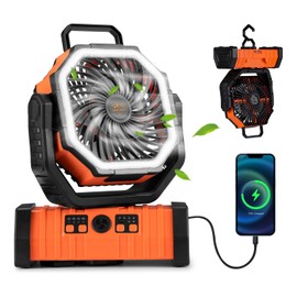 SanHima Camping Fan with LED Light - 20000mAh Rechargeable Battery Powered Portable Fan w/ 360° Rotation Hook, 4 Speed Oscillation Cordless USB Desk Fan for Tent Travel Home Office Beach Fishing