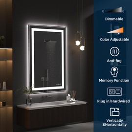 AUATZ 32" X 24" LED Bathroom Mirror, Frontlit and Backlit LED Mirror for Bathroom, Anti-Fog LED Vanity Mirror, 2700K-6000K, Dimmable Lighted Vanity Mirror with Lights for Wall, Memory Function