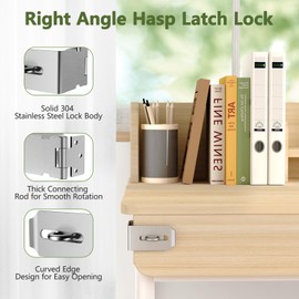 Anobeyi Door Hasp Latch, 90 Degree Padlock Hasp Lock, 304 Stainless Steel Security File Cabinet Lock for Padlock, Right Angle Hasp Latch Lock for Shed, Box, Cupboard, Mailbox, Drawer (Silver-1pc)