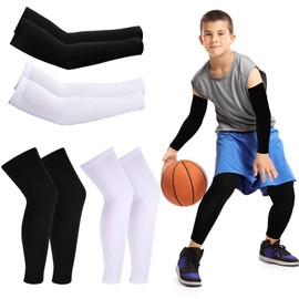 EXTRAPINS Manicotti per braccia e gambe per bambini, 2 paia di manchette compressive per gambe + 2 paia di protezione solare per le ginocchia, maniche compressive per braccia e gambe per ragazzi e