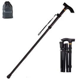 WEEOATAR 折りたたみ杖 ステッキ 伸縮杖 全長85-95cm 軽量 ステッキ 長さ調節可能 男女 兼用 高齢者 介護 5段階調整 夜間散歩 補助ハンドル 歩行補助杖 ブラック