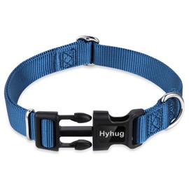 Hyhug Pets Solid Color Classic Regular Heavy Duty Basic Collar for Large Breeds Dogs, Unique Design Adjustment Triglide Slide (Buckle) Can Attached Name Tag Accessories. (Large, Classic Blue)