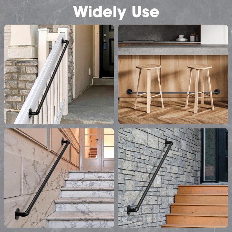 DAMEING 4FT Heavy Duty Stair Handrail, Galvanized Metal Pipe Hand