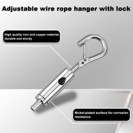 SPEEDWOX 6 Pcs Adjustable Hooks Steel Wire Rope Hanger, Portable Hook & Eye Turnbuckle Tension, Adjustable Wire Rope Hanger with Lock for 1-1.5mm Stainless Steel Cable Guide Wire Rope