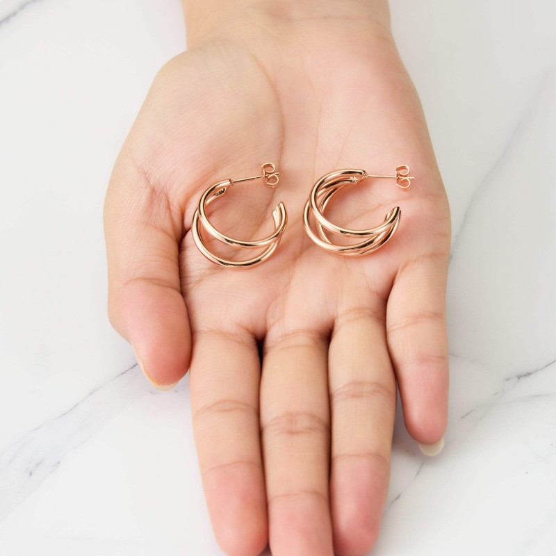 Philip Jones Rose Gold Plated Triple Hoop Earrings