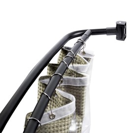 JS Jackson Supplies Double Curved Shower Rod, Metal Construction, Adjustable Between 44 to 70 Inches, Aluminum Rods and Zinc Mounting Hardware, Quality Modern Bathware, Black Finish