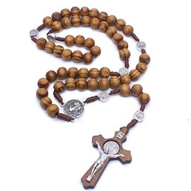 DNHCLL Catholic Rosary Necklace Handmade Solid Wood Cross Necklace Religious Ornaments