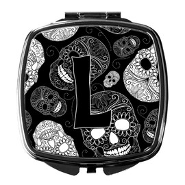 Caroline's Treasures CJ2008-LSCM Letter L Day of the Dead Skulls Black Compact Mirror Decorative Travel Makeup Mirror for Women Girls Gifts Pocket Makeup Mirror Folding Handheld