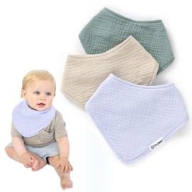 Drybble Waterproof Muslin Bandana Baby Bibs - 100% Organic Cotton Exterior - Ultra Absorbent 4 Layers for Drooling & Teething (Aquatica)