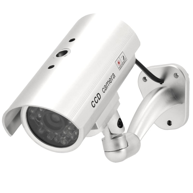 QWORK® 2 Pack Silver Dummy Security Cameras with Red Flashing