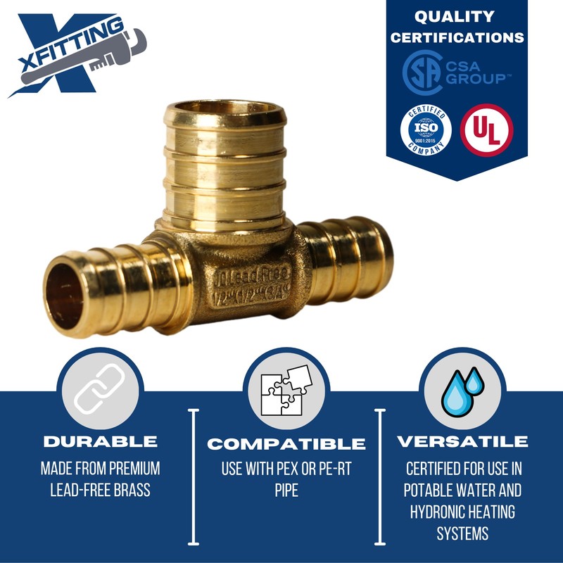 10 Pieces XFITTING 1/2" X 1/2" X 3/4" Pex Tee,