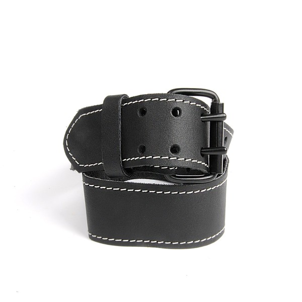 KWB Leather Belt - Robust Cowhide Leather with Double-Prong Buckle, Black, 105 CM, White Stitching, for Tool Bags, Jeans, and More
