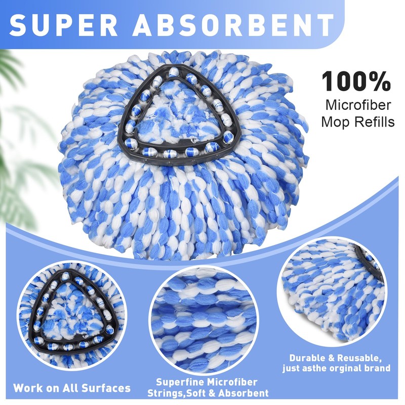 GRAREND 4 Pack Spin Mop Replacement Heads, Microfiber Mop Refills