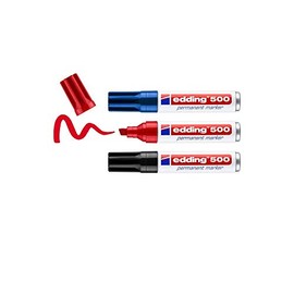 edding edding 500 Permanentmarker - mehrfarbig - 3 Stifte - Keil-Spitze 2-7 mm - wasserfest, schnell-trocknend - wischfest - für Karton, Kunststoff, Holz, Metall, Glas