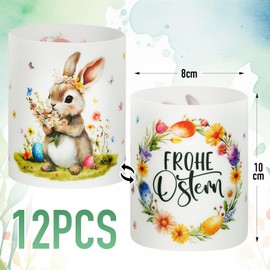 BOOMTOP 12 Tea Light Holders Table Decoration Easter Tea Lights Easter Bunny Light Cover Spring Mini Candles Decoration Happy Easter Lantern Flowers Easter Eggs Table Lights Colourful Tea Light