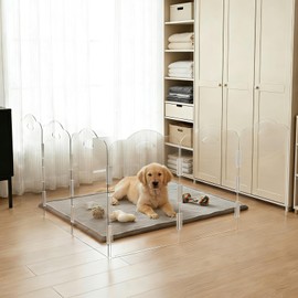 Clear Acrylic Dog Gate, Indoor Pet Barrier, Free-Standing 24" H Foldable 6-Panel Fence for Puppies & Small Dogs, No Drilling, Visual Boundary for Doorways, Hallways, Kitchens & Pet-Free Areas