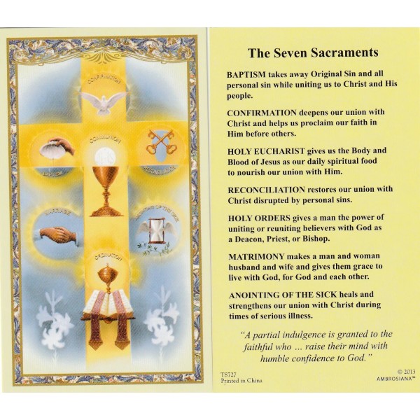 *Holy Card-"The Seven Sacraments" (Listed on Back) ...- (HC6-S3}