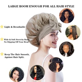 Cocheng - Capó de seda para dormir y cabello rizado, banda ancha, capó de seda, grande y transpirable, para dormir, Pequeño café, Large-X-Large