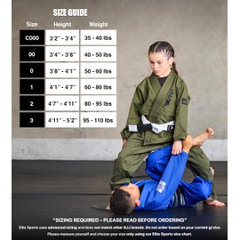 Elite Sports IBJJF Ultra Light BJJ Brazilian Jiu Jitsu Gi for Kids with Preshrunk Fabric and Free Belt (Green, 2)