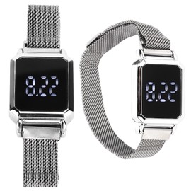 HZ2031 LED Electronic Wristwatches Touch Waterproof Stylish Multifunctional Digital Watch for Casual Sports Business Silver