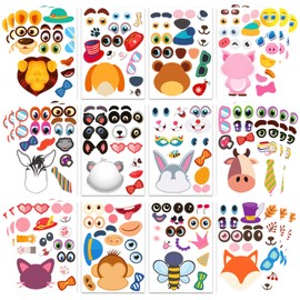 Pack of 36 Animal Stickers Make-a-face Sticker Sheets, DIY Stickers Children, DIY Face Stickers, Funny Faces Stickers for Children Party, Fantasy Animals for Children Party Favour Supplies Craft