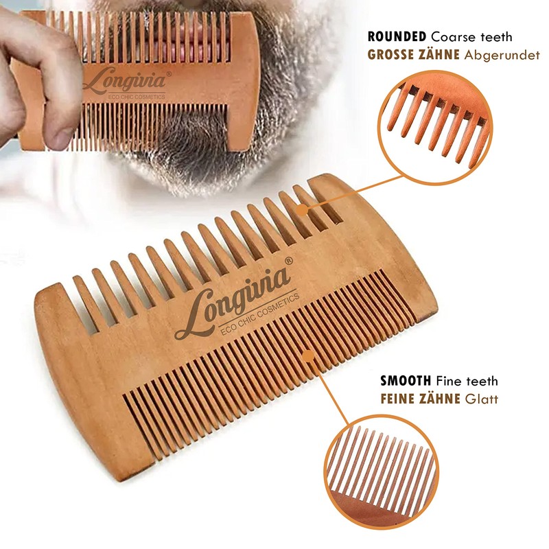 Longivia® Beard Comb Wood Ecological 100% Pear Wood Beard Comb