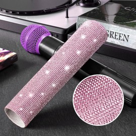 Facmogu Glitter Microphone Handle Cover, Rhinestone Wireless Handle Microphone Sleeve Cover, Bling Sparkle Mic Decorative Sleeve, Handle Body Covers for Universal Microphone -Pink (Mic Not Include)