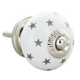 Set of 8 Grey & White Stars Ceramic Door Knobs Vintage Shabby Chic Cupboard Drawer Pull Handles by G Decor