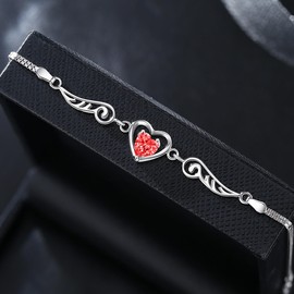 Silver Thunder Anklet, Women's Natural Garnet, 925 Silver, No Metal Allergy, 2 Chain Heart, Angel Wings, Popular Ankle Accessory, Gift, Birthday, Anniversary, Women's Present, Silver