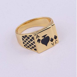 Yfnfxl Mens Vintage Fashion Ring Black Gold Plated Enamel Spades Poker Ring, Metal, No Gemstone