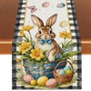 Linen Happy Easter Table Runner Bunny Rabbit Easter Eggs Flower