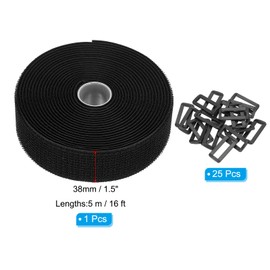 PATIKIL Hook and Loop Straps 1.5in x 16Ft with 20pcs Plastic Buckle, Fastening Cinch Straps Reusable Nylon Securing Cord Ties for Storage Organization, Black