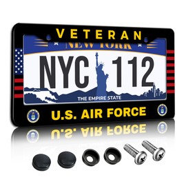 KEATOU License Plate Frame US Air Force Veteran License Plate Frame American Flag License Plates Holder Rust-Proof Waterproof Stainless Steel with Screws for Men Women 12.2 x 6 Inches