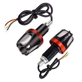 Aoling Motorcycle Turn Signal LED 12V Grip End Handlebar Turn Signal LED Custom Parts, Waterproof, Energy Saving, 30000 Hours, Yellow & Red 2 Color Luminous, Set of 2