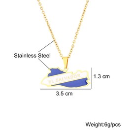 SAKVILSEC 3CM El Salvador Map & Flag Pendant Necklace for Women Men Stainless Steel Map Jewelry of El Salvador Homeland Pride Necklace (Gold Color,60cm Chain)