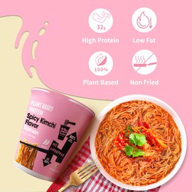 Hethstia Protein Ramen, Spicy Kimchi Flavor, 6-Pack Instant Healthy Noodle Soup Cups, 32g Plant Protein, Vegan Pre-Packaged Ramen Meal, Low Fat, Non-GMO, Non-Fried, Air-Dried, Healthy Noodle Broth