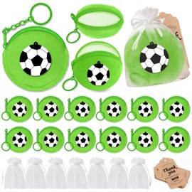 KeeStar 12 Pack Soccer Coin Purse with Zipper Keychain,Wallet Bag Party Favors for Soccer Birthday Party Decoration,Sports Themed Baby Shower,School Carnival Rewards,Travel,Classroom Prize