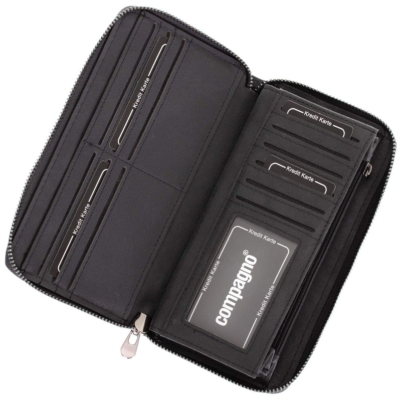 Compagno Women's Plain Zip Around Purse, black, Casual