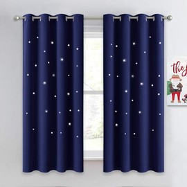NICETOWN Kids Curtains, Navy Blue Romantic Star Curtains Thermal Insulated Blackout Curtains for Kids Teenagers Bedroom Small Window (W52 x L63, Set of 2)
